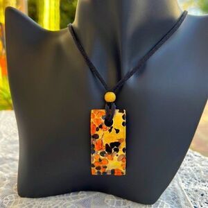 Vintage Abstract Art Glass Pendant Necklace Y2K